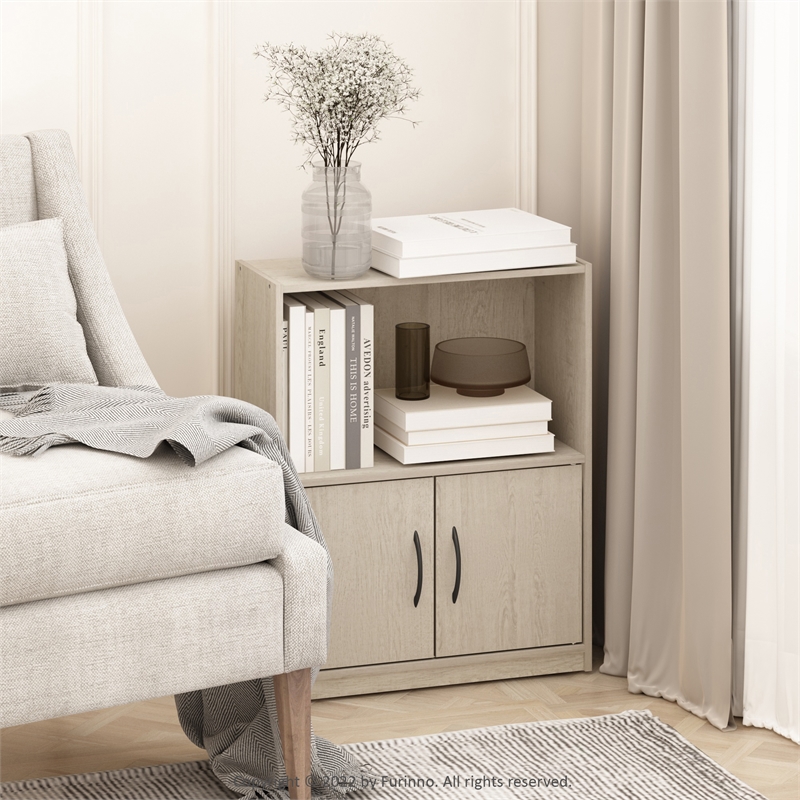 Pemberly Row 2-Tier Bookcase with 2 Doors Storage Cabinet in Metropolitan Pine