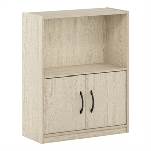 Pemberly Row 2-Tier Bookcase with 2 Doors Storage Cabinet in Metropolitan Pine