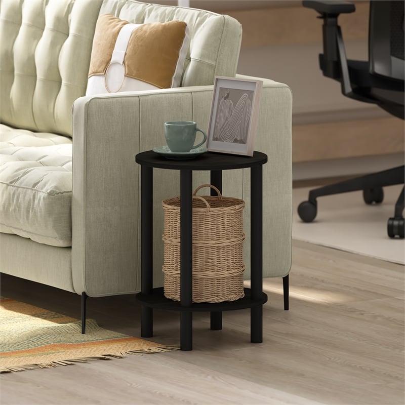 Pemberly Row Turn-N-Tube 2-Tier Round Wood End Table in Espresso