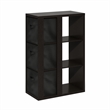 Pemberly Row 3-Tier Open Shelf Bookcase with Storage Bins in Dark Oak