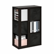 Pemberly Row 3-Tier Open Shelf Bookcase with Storage Bins in Dark Oak