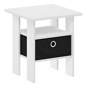 Pemberly Row End Table Nightstand with Bin Drawer in White/Black