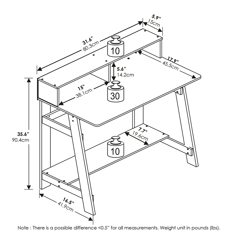 Pemberly Row Contemporary A-frame Computer Desk in White Finish
