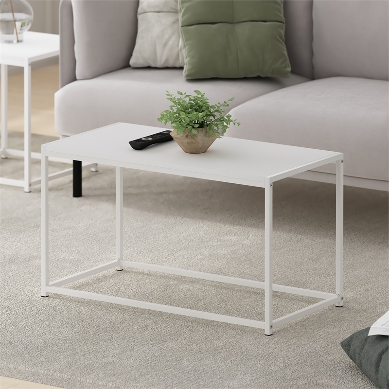 Pemberly Row Contemporary Living Coffee Table in Solid White