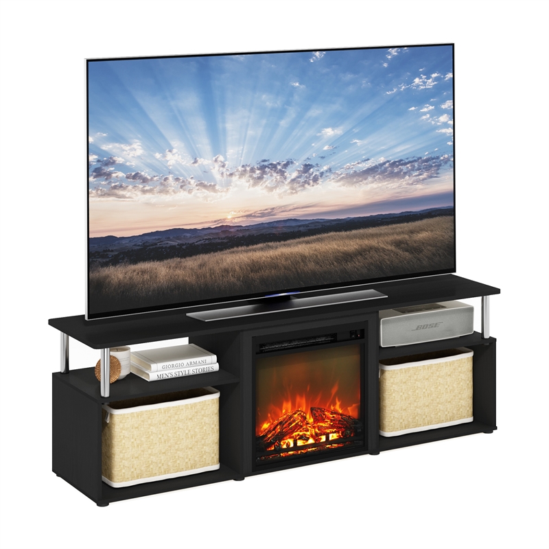 Pemberly Row Open Storage Fireplace Entertainment Americano/Stainless Steel