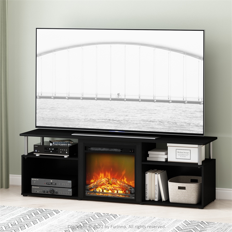 Pemberly Row Open Storage Fireplace Entertainment Americano/Stainless Steel