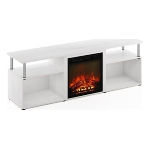 Pemberly Row Open Storage Fireplace Entertainment White Oak/Stainless Steel