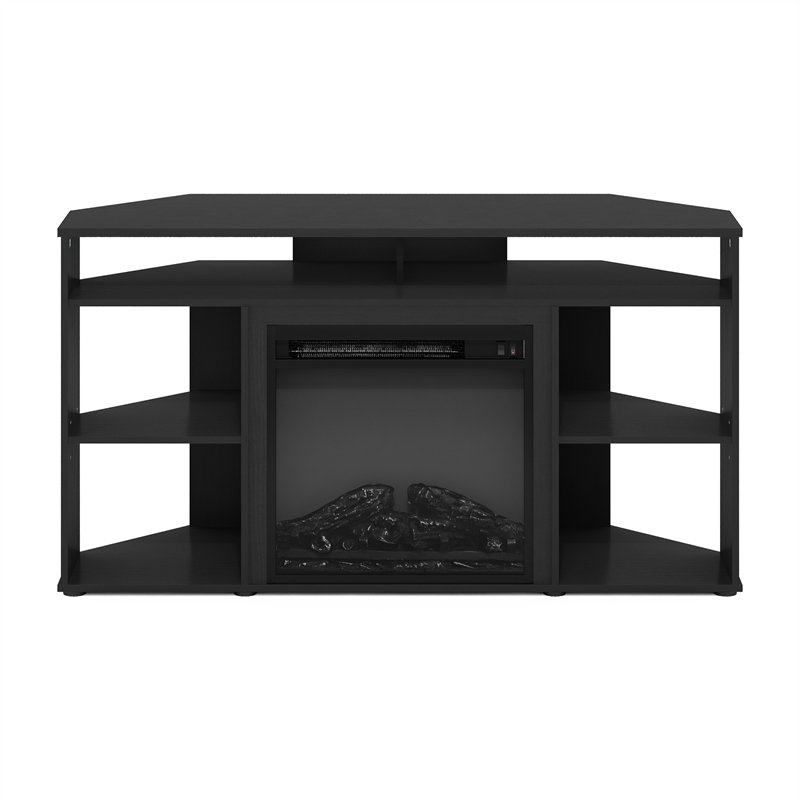 Pemberly Row Corner TV Stand with Fireplace for TV up to 55 Inches Americano