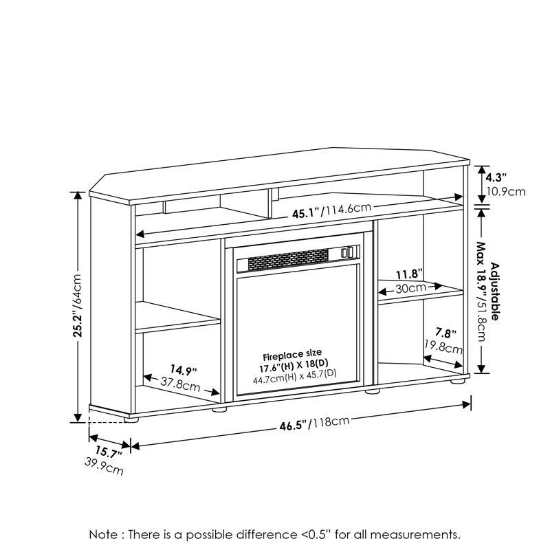 Pemberly Row Corner TV Stand with Fireplace for TV up to 55 Flagstaff Oak