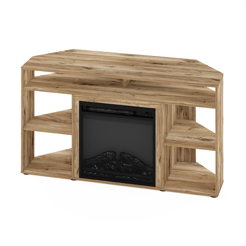 Pemberly Row Corner TV Stand with Fireplace for TV up to 55 Flagstaff Oak