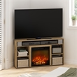 Pemberly Row Corner TV Stand with Fireplace for TV up to 55 Flagstaff Oak