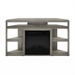 Pemberly Row Corner TV Stand with Fireplace for TV up to 55 French Oak Gray