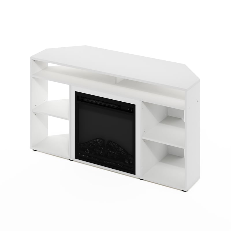 Pemberly Row Corner TV Stand with Fireplace for TV up to 55 Inches Solid White