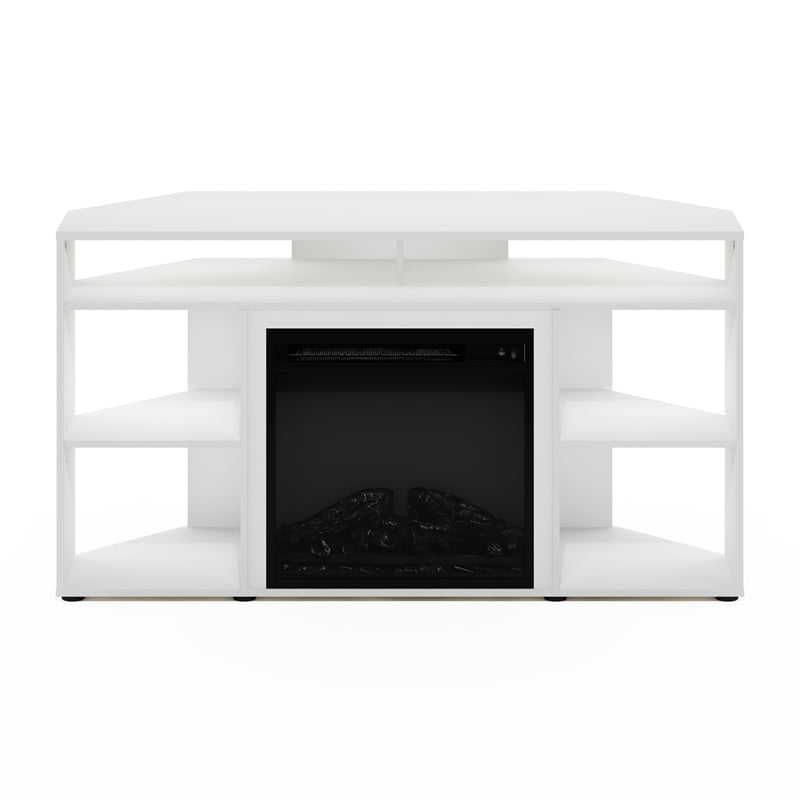Pemberly Row Corner TV Stand with Fireplace for TV up to 55 Inches Solid White