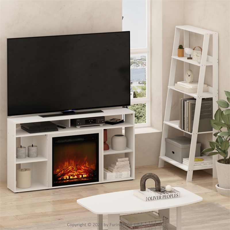 Pemberly Row Corner TV Stand with Fireplace for TV up to 55 Inches Solid White