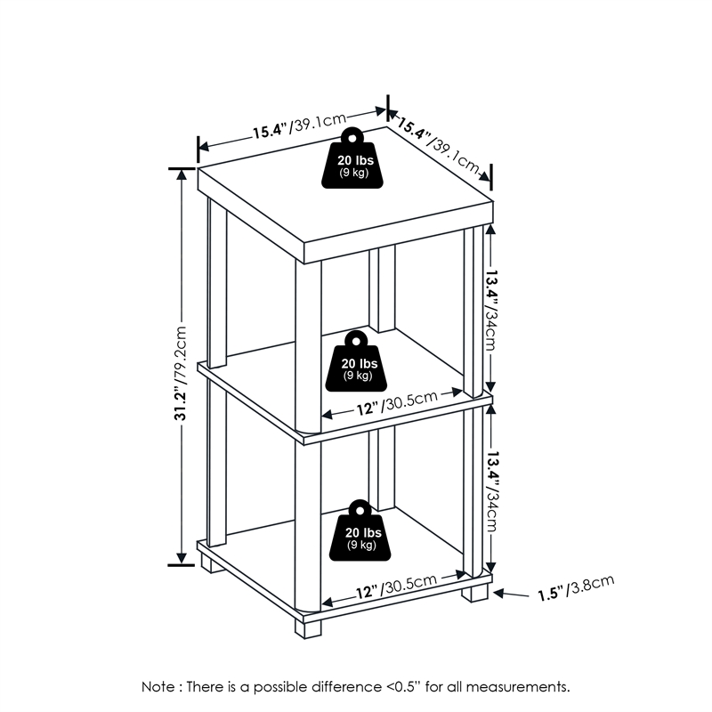 Pemberly Row Turn-N-Tube 3-Tier End Table in Side Table in Espresso/Black