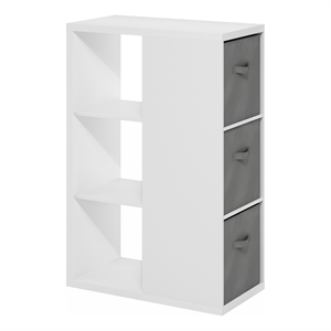 Pemberly Row 3-Tier Bookshelf Storage Organizer with Bins in White