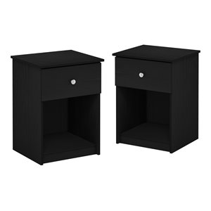 Pemberly Row Engineered Wood Nightstand with One Drawer in Black Oak (Set of 2)
