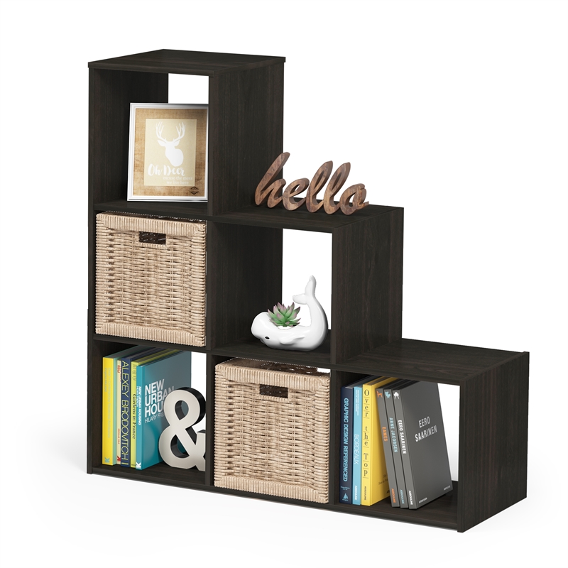 Pemberly Row Contemporary Cubic Storage Cabinet in 3-2-1 in Espresso