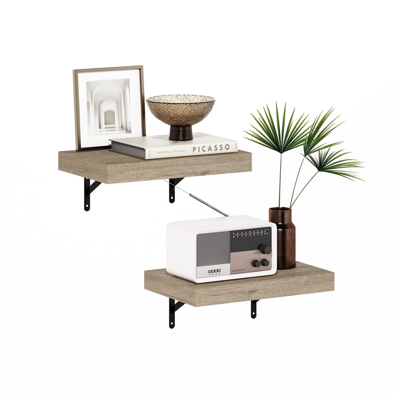 Pemberly Row 15-Inch Wall Mounted Floating Display Shelves in Natural Set of 2