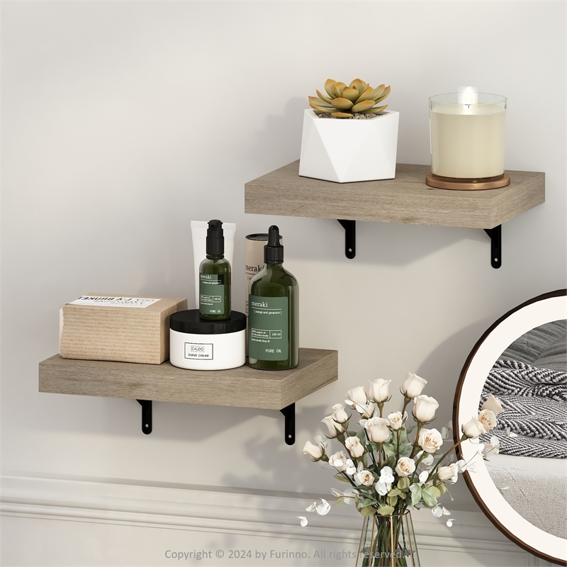 Pemberly Row 15-Inch Wall Mounted Floating Display Shelves in Natural Set of 2