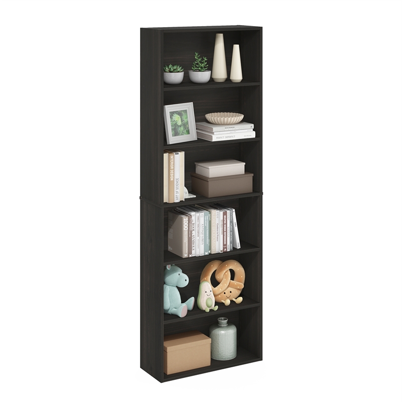 Pemberly Row Free Standing 6-Tier Open Storage Bookcase in Espresso