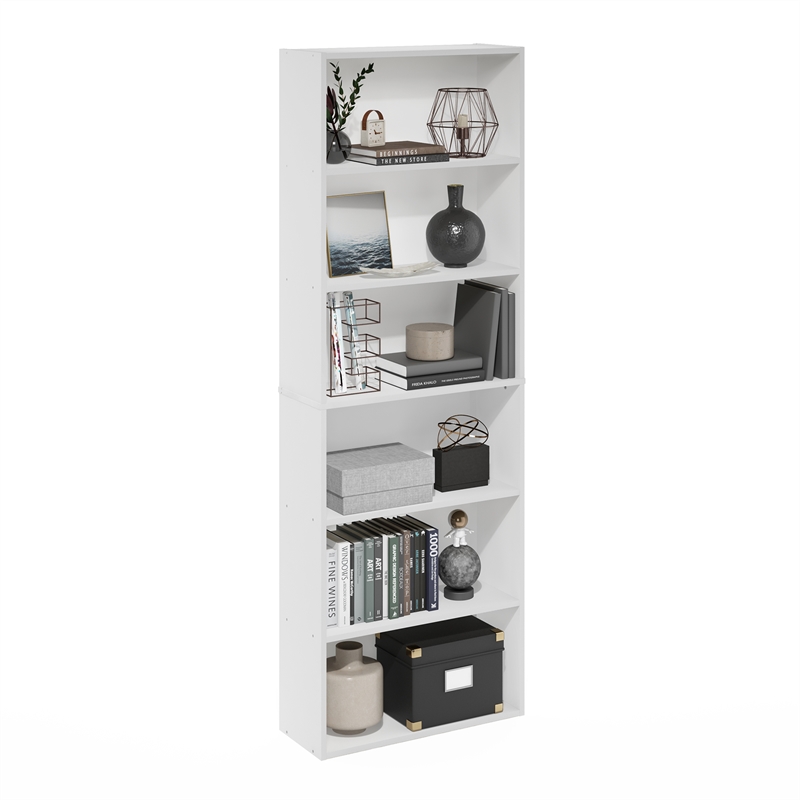 Pemberly Row Free Standing 6-Tier Open Storage Bookcase in White