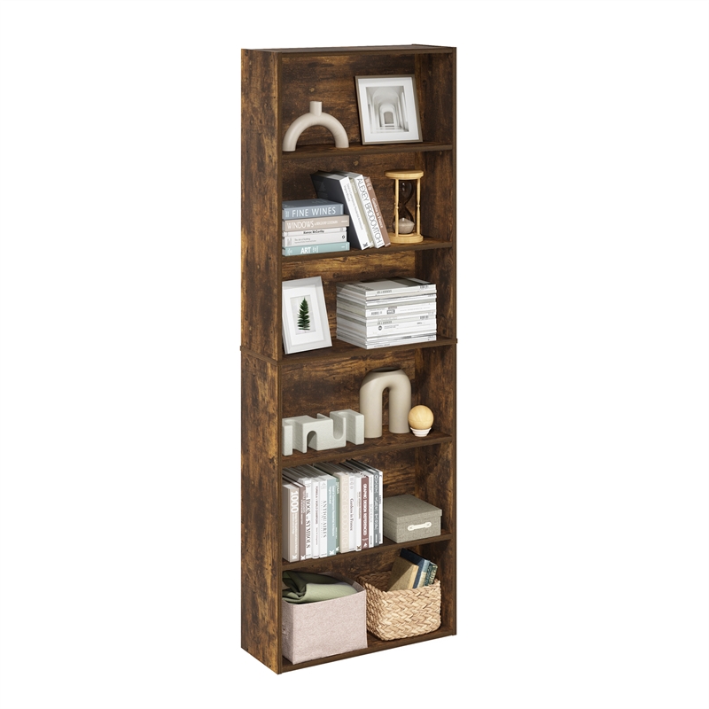 Pemberly Row Free Standing 6-Tier Open Storage Bookcase Amber Pine