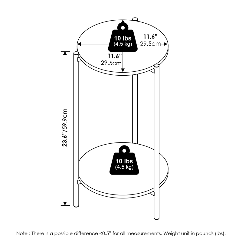 Pemberly Row 2-Tier Modern Tall Round Side End Table with Sturdy White/Black