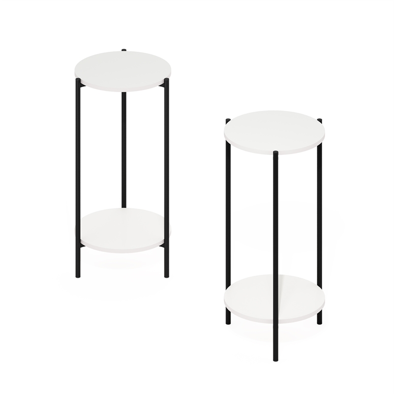 Pemberly Row 2-Tier Modern Tall Round Side End Table with Sturdy White/Black
