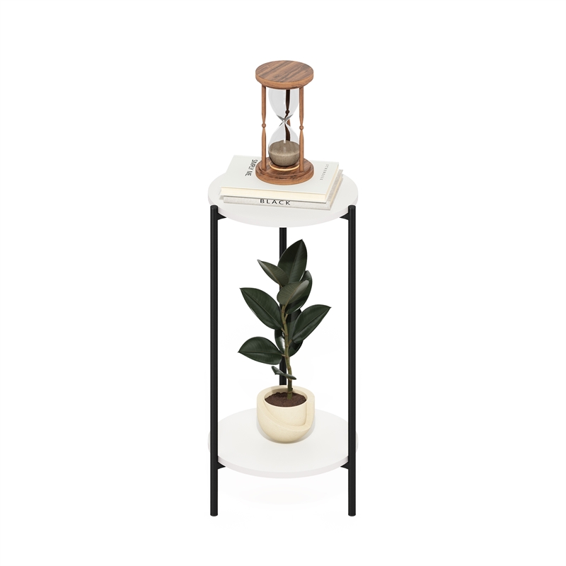 Pemberly Row 2-Tier Modern Tall Round Side End Table with Sturdy White/Black