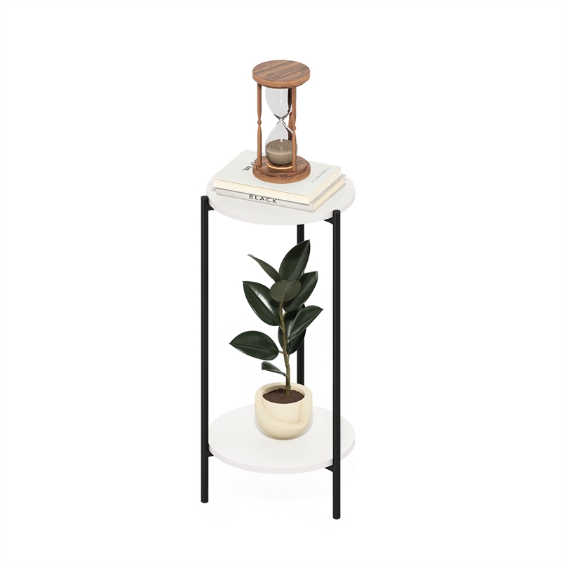 Pemberly Row 2-Tier Modern Tall Round Side End Table with Sturdy White/Black