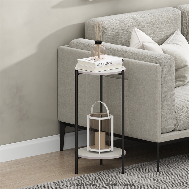 Pemberly Row 2-Tier Modern Tall Round Side End Table with Sturdy White/Black