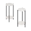 Pemberly Row 2-Tier End Table with Sturdy Metal Legs in Marble White Set of 2