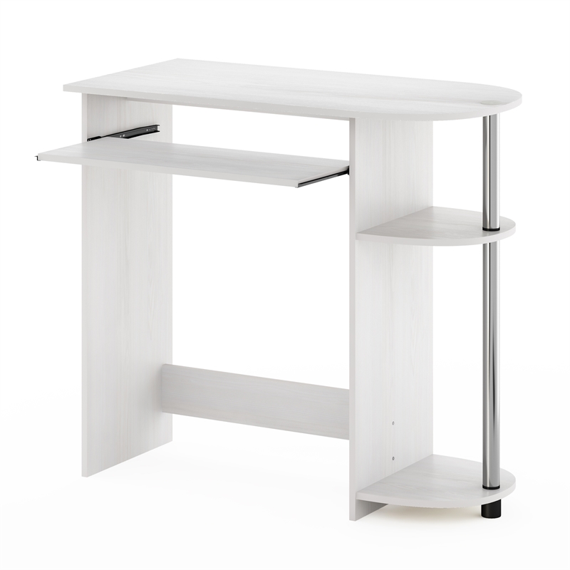 Pemberly Row Easy Assembly Computer Desk in White Stainless Steel Tubes