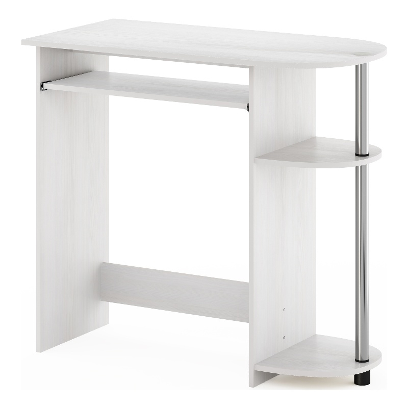 Pemberly Row Easy Assembly Computer Desk in White Stainless Steel Tubes
