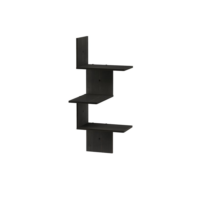 Pemberly Row Engineered Wood 3-Tier Wall Floating Corner Shelf in Espresso