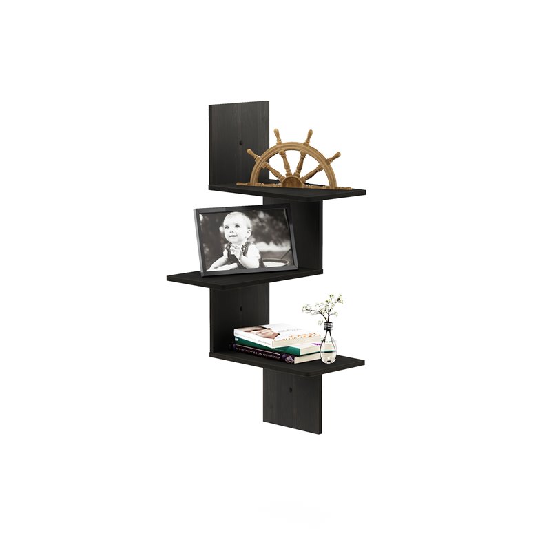 Pemberly Row Engineered Wood 3-Tier Wall Floating Corner Shelf in Espresso