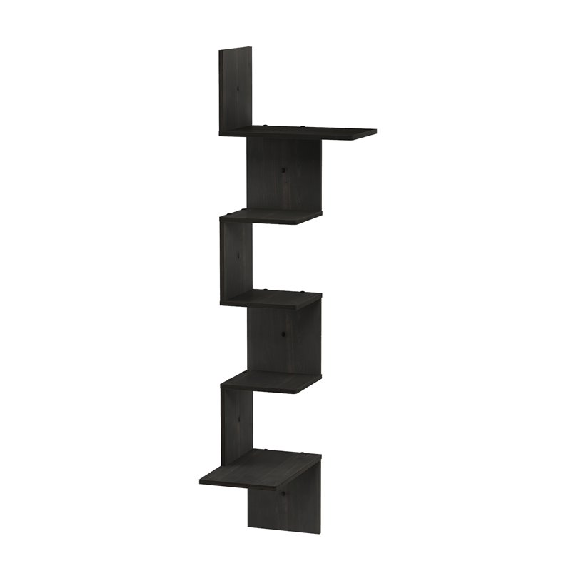 Pemberly Row Engineered Wood 5-Tier Wall Floating Corner Shelf in Espresso