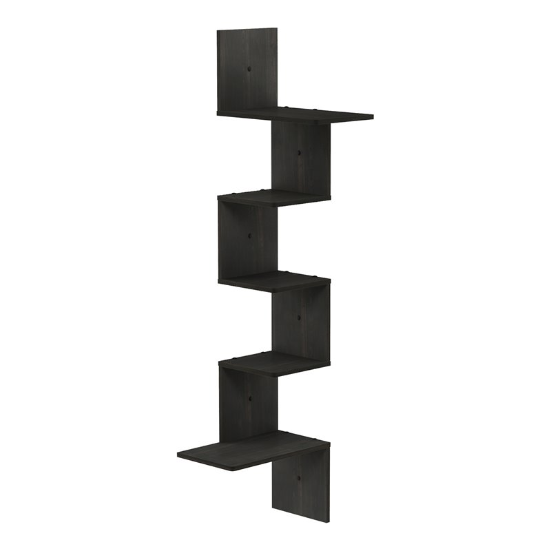 Pemberly Row Engineered Wood 5-Tier Wall Floating Corner Shelf in Espresso