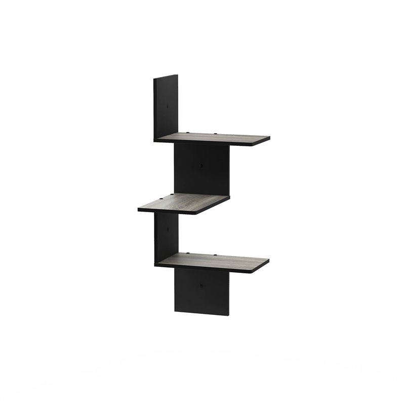 Pemberly Row Engineered Wood 3-Tier Wall Floating Corner Shelf in Oak Gray
