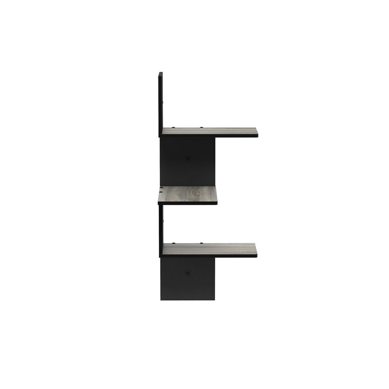 Pemberly Row Engineered Wood 3-Tier Wall Floating Corner Shelf in Oak Gray