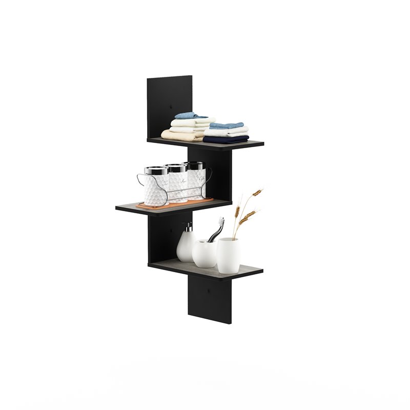 Pemberly Row Engineered Wood 3-Tier Wall Floating Corner Shelf in Oak Gray