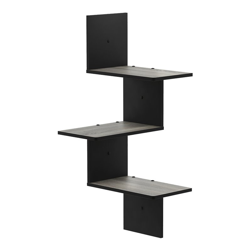Pemberly Row Engineered Wood 3-Tier Wall Floating Corner Shelf in Oak Gray