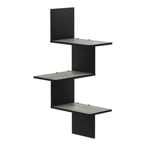 Pemberly Row Engineered Wood 3-Tier Wall Floating Corner Shelf in Oak Gray