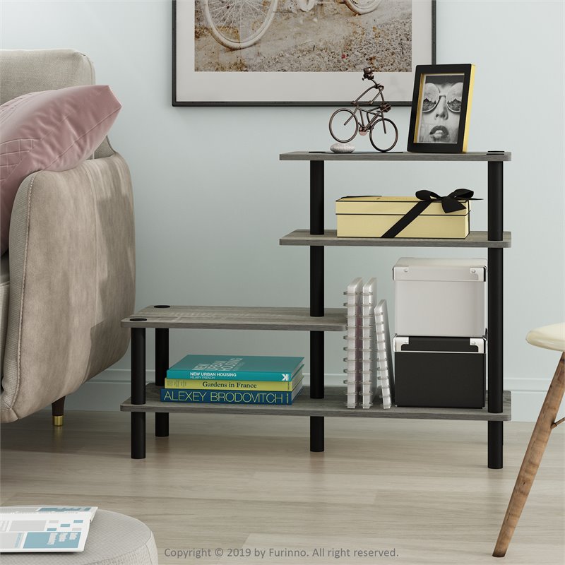 Pemberly Row Turn-N-Tube Wood 3-Tier Side Display Rack in Oak Gray/Black