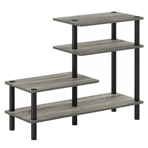 Pemberly Row Turn-N-Tube Wood 3-Tier Side Display Rack in Oak Gray/Black