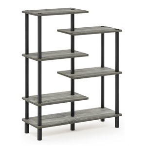Pemberly Row Turn-N-Tube Engineered Wood 6-Tier Accent Display Rack in Oak Gray
