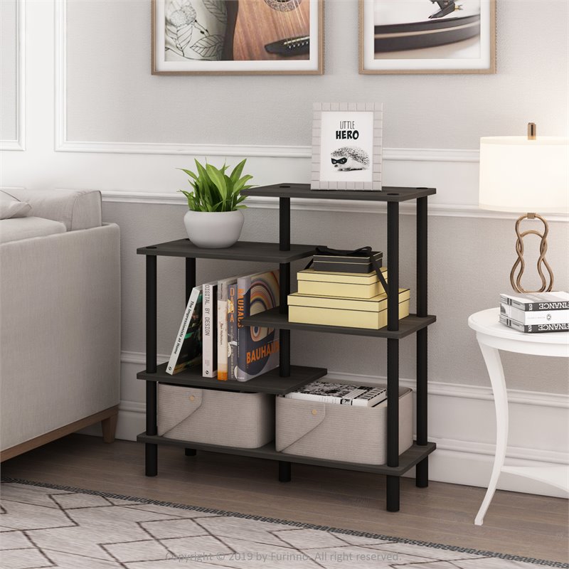 Pemberly Row Turn-N-Tube Wood 5-Tier Accent Display Rack in Espresso/Black