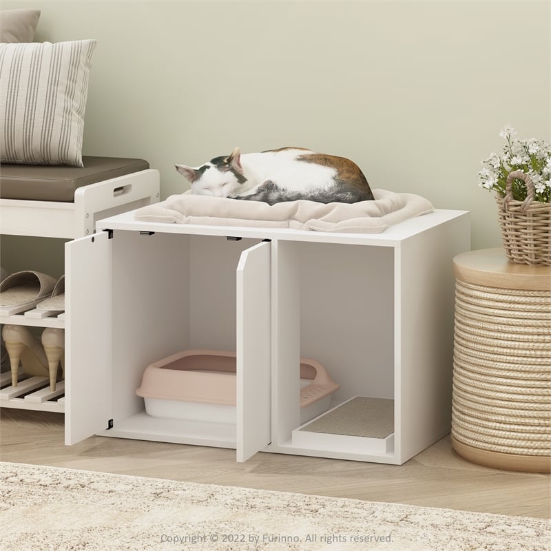 Pemberly Row Contemporary Small Litter Box Enclosure in Solid White